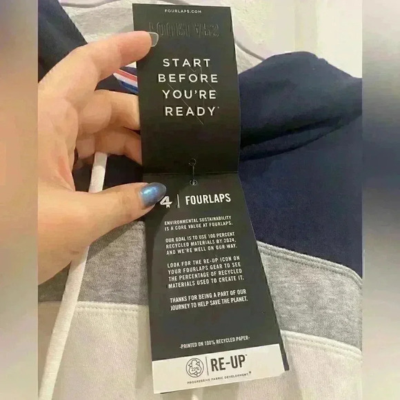 NWT REI FOURLAPS BRAND pullover hoodie in navy / ivory Sz L cinch bottom - Picture 4 of 10